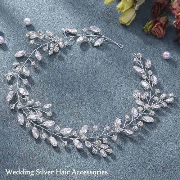 Bride Wedding Rhinestone Hair Vine Bridal Silver Hair Piece Crystal Headband - Picture 2 of 5